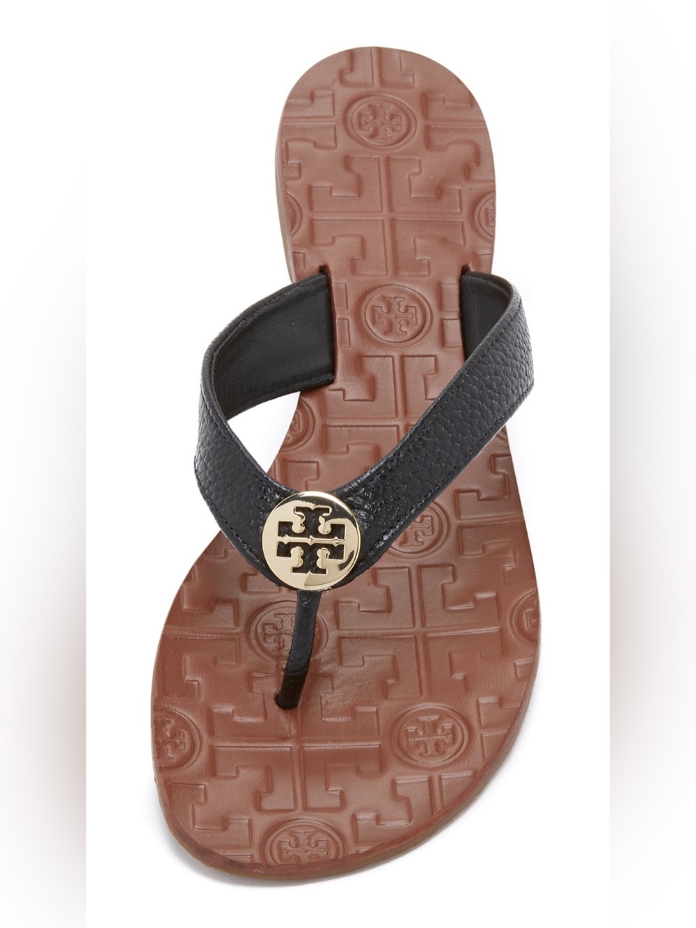 Tory Burch - Black Thora Leather TB Logo Flip Flop Size 10